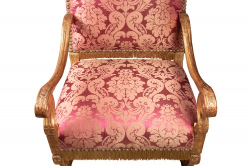 XVIIe siècle - Paire de fauteuils en bois doré époque Louis XIV