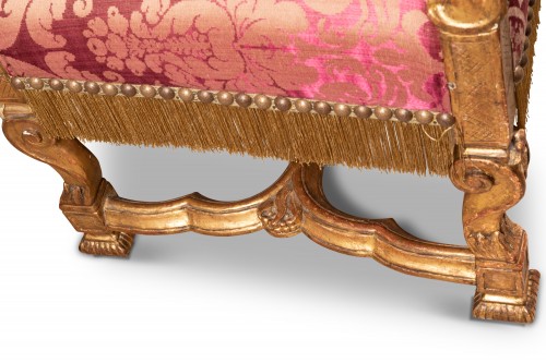 Antiquités - Paire de fauteuils en bois doré époque Louis XIV