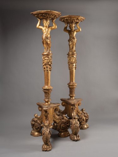 Antiquités - Paire de porte torchères d'époque Louis XIV