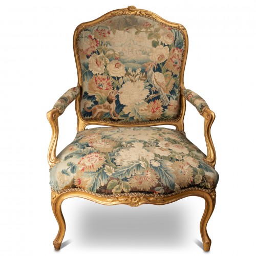 Paire de larges Fauteuils en bois doré Estampillés de A.N. Delaporte - Sièges Style Louis XV