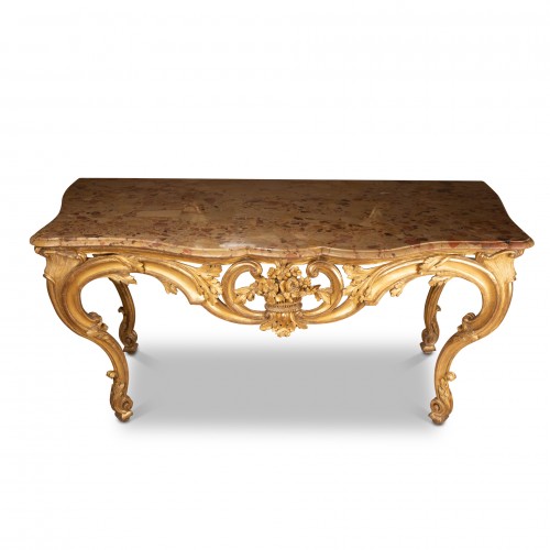 Large console d'époque Louis XV en chêne sculpté et doré - Mobilier Style Louis XV