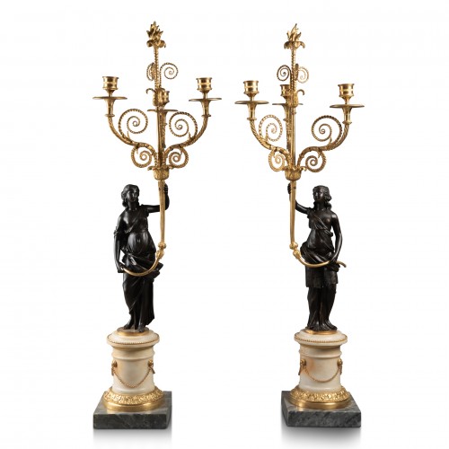 A  pair of ormolu  Candelabras aux vestales  late 18 TH period