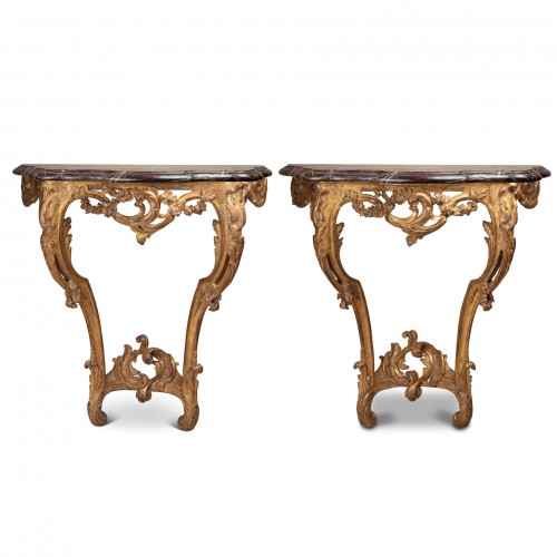Pair of Louis XV gilded wood consoles