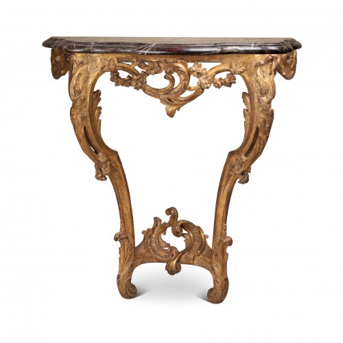 Pair of Louis XV gilded wood consoles - Furniture Style Louis XV