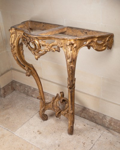 Louis XV - Paire de consoles d'époque Louis XV en bois doré