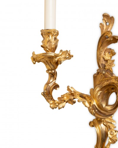 Louis XV - A pair of Louis XV Ormolu twin-branch Wall lights