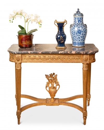 Mobilier Console - Paire de consoles Epoque Louis XVI bois doré