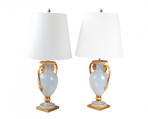 A pair of opaline vases converted into lamps Charles X period