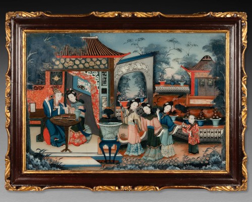 Antiquités - Deux Fixés sous verre vers 1830