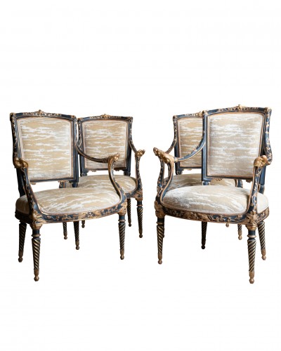 A set of four armchairs Piemontese 18th century - Seating Style Louis XVI