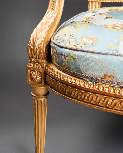 Antiquités - A Louis XVI giltwood  armchairs stamped by   Henri Jacob
