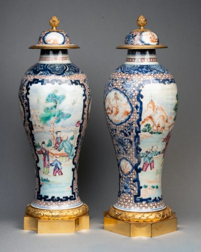 Objet de décoration Cassolettes, coupe et vase - Paire de vases montés porcelaine de Canton XVIIIe