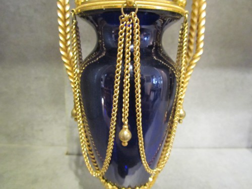 Decorative Objects  - A pair of Louis XVI gilt- bronze and Creusot blue tinted glass
