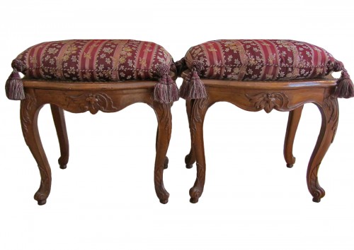 A pair of Louis XV beechwood  Parisian stools .