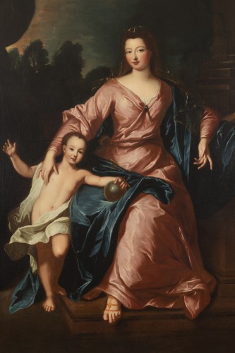 Portrait of Françoise Marie de Bourbon with her son, attribute to P. Gobert - 