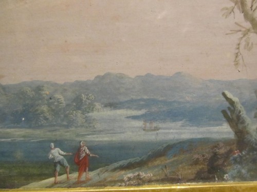 Paysages animés - Paire de gouaches fin XVIIe siècle - Louis XIV