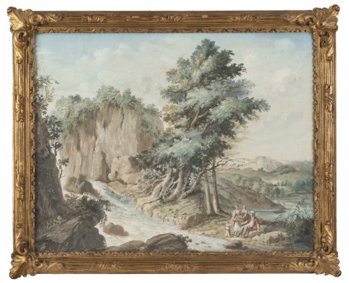 Paire de Gouaches fin XVIIIe siècle - Tableaux et dessins Style Louis XVI