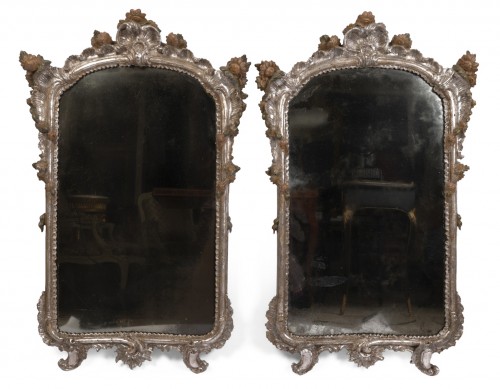 Pair of silver plated wooden mirrors Italian 18 th century