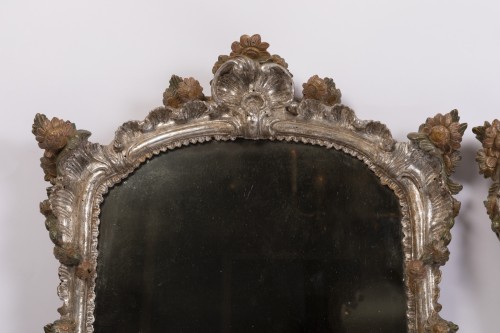 Pair of silver plated wooden mirrors Italian 18 th century - Mirrors, Trumeau Style Louis XV