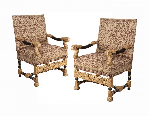 A rarely Pair of Louis XIV giltwood and blackenedwood