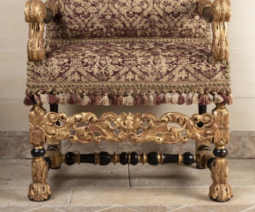 A rarely Pair of Louis XIV giltwood and blackenedwood - Seating Style Louis XIV