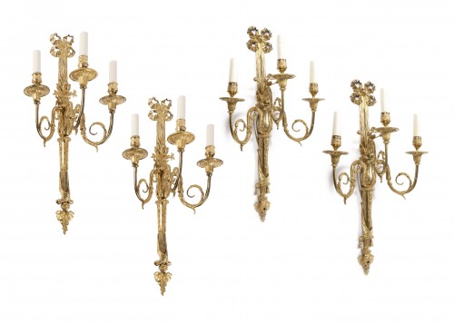 Set of Louis XVI ormolu Two Pairs Three-Branch Wall-Lights