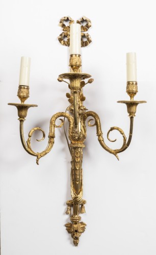 Set of Louis XVI ormolu Two Pairs Three-Branch Wall-Lights - Lighting Style Louis XVI