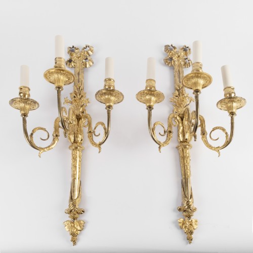 Set of Louis XVI ormolu Two Pairs Three-Branch Wall-Lights - 