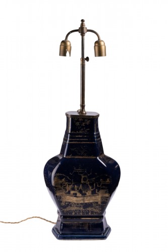 Grand vase Chine Bleu Poudré fin XVIIe monté en lampe