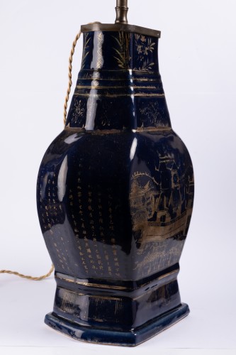 Luminaires Lampe - Grand vase Chine Bleu Poudré fin XVIIe monté en lampe