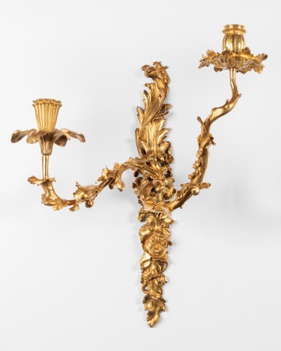 Paire d' Appliques en bronze doré Epoque Régence - Luminaires Style Régence