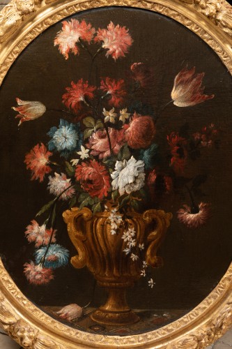 Antiquités - Paire de tableaux de fleurs Fin 17e siècle