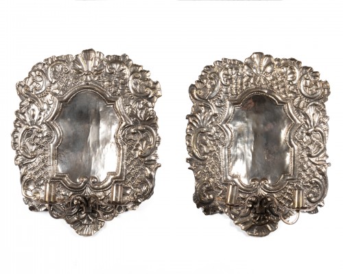 Silvery metal wall lights Pair end XVII°  Century 