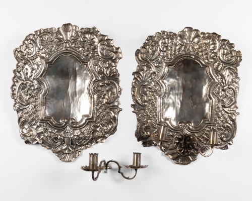 17th century - Silvery metal wall lights Pair end XVII°  Century 