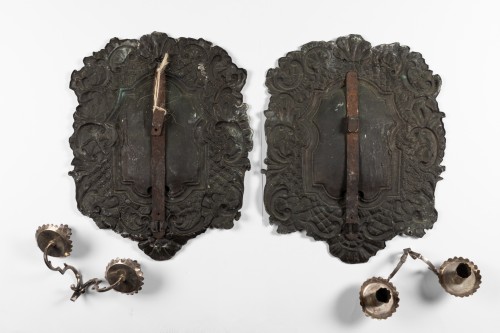 Silvery metal wall lights Pair end XVII°  Century  - Louis XIV