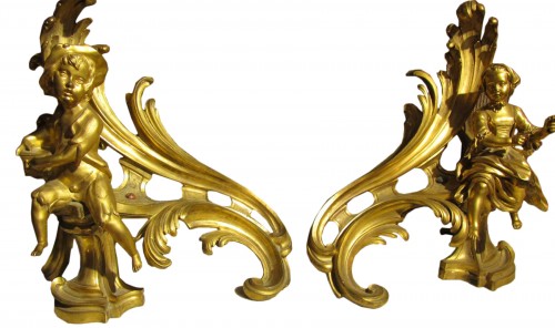 Paire de grands chenets époque Louis XV