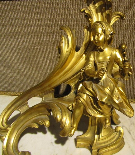 Objet de décoration  - Paire de grands chenets époque Louis XV