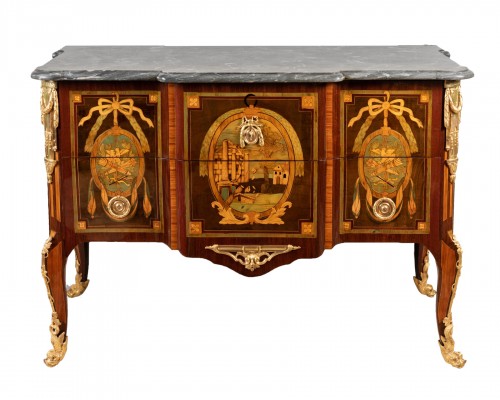 A Louis XV Transitional Marquetry Commode stamped  Jacques  Birckle