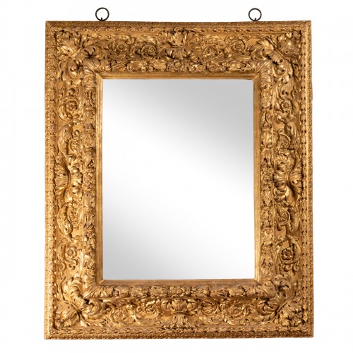 Miroir baroque Italien bois sculpté doré XVIIe siècle - Miroirs, Trumeaux Style Louis XIV