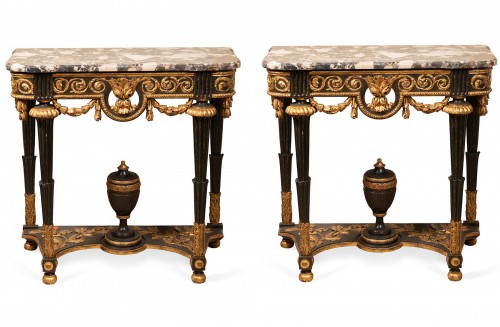 A Pair of Louis XVI Gilded and painted Consoles 