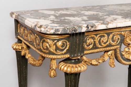 Mobilier Console - Paire de consoles en bois peint et doré Epoque Louis XVI