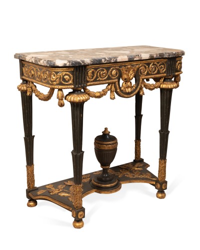 Antiquités - Paire de consoles en bois peint et doré Epoque Louis XVI