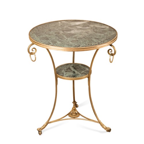 Gilded bronze and marble pedestal table, France late 18th century