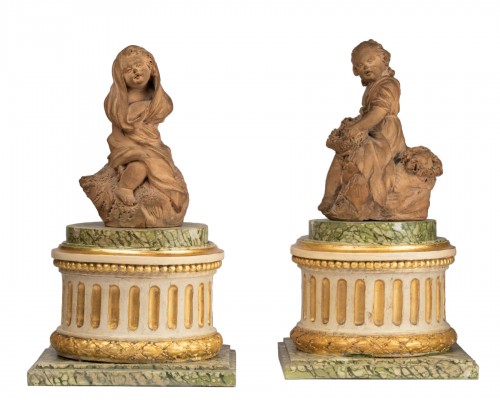 Two statues forming a pendant in terracotta, Louis XVI period