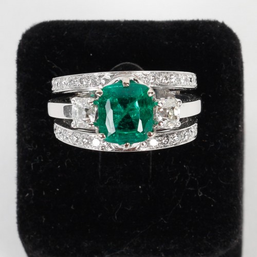 Ring with a natural emerald of 3,11 cts from Afghanistan - Antique Jewellery Style 