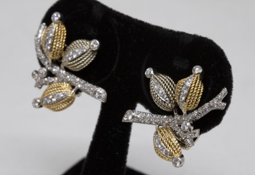 Antique Jewellery  - Pair of gold and diamond earrings circa 1960