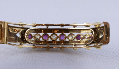 Bijouterie, Joaillerie Bracelet - Bracelet en or rose serti de rubis et diamants