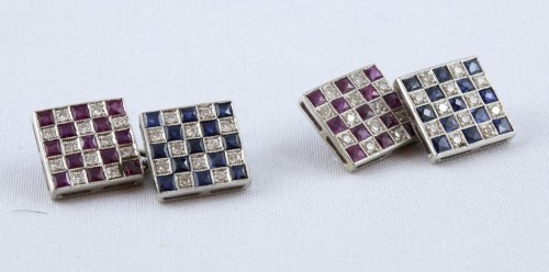 Antique Jewellery  - Pair of cufflinks in 18K white gold