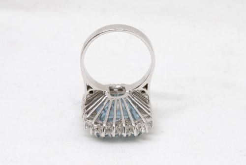 White gold ring Aquamarine and diamonds - Antique Jewellery Style 