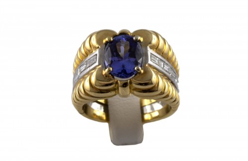 18K Gold, Platinum, Tanzanite and Diamond Ring